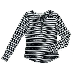 Lucky Brand Henley Long Sleeve Top Womens XL Striped Thermal Textured‎ Knit
